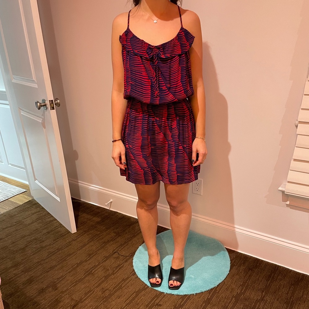 Parker red and blue patterned silk dress. Very light for summer!